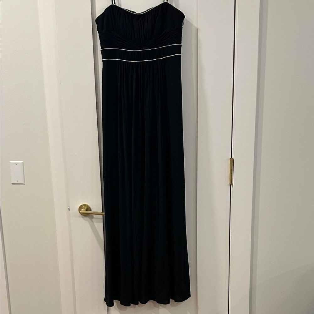 BCBGMaxazria Black Strapless Evening Gown w Silver Accents, Size Medium